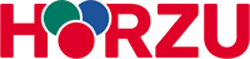 Hörzu logo - Logo name in bold, red, letters and the O with accents is a filled in red circle with a green and purple circle above it.